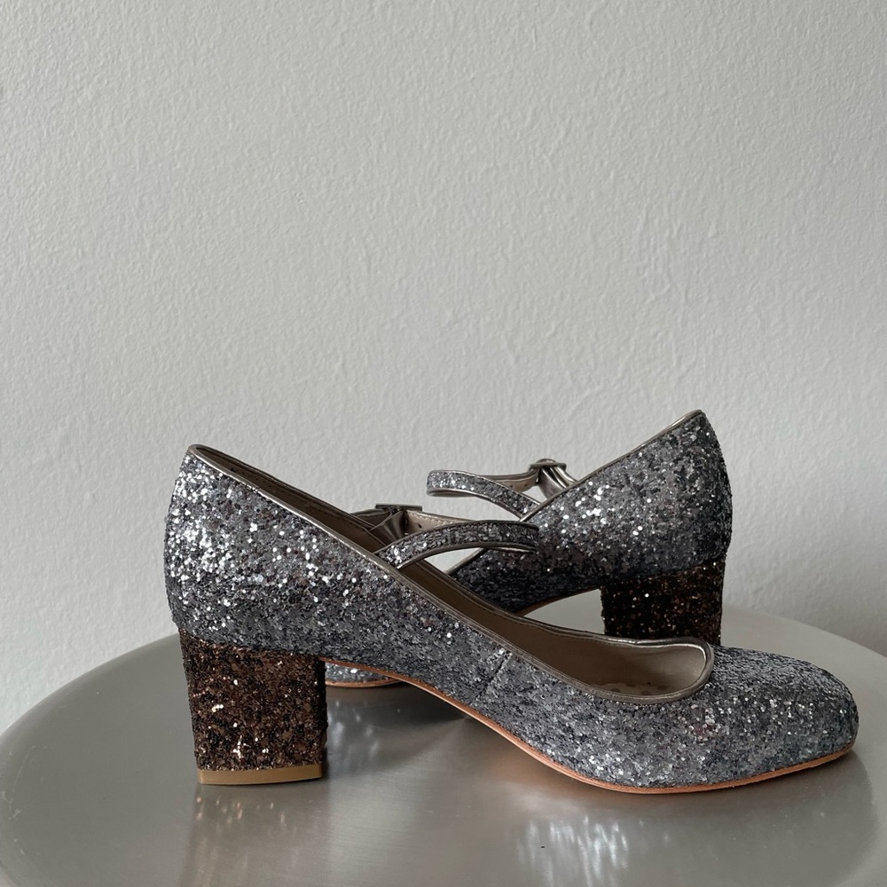 boden glittery two-tone mary jane block heel pumps sz 37.5